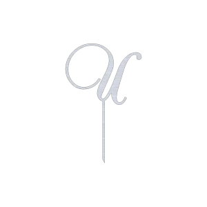 Elegant U monogram letter swirl script cake topper with a sleek and modern design. Made from Aluminum with a Natural Aluminum finish, featuring precise laser-cut craftsmanship. Perfect for weddings and special occasions.